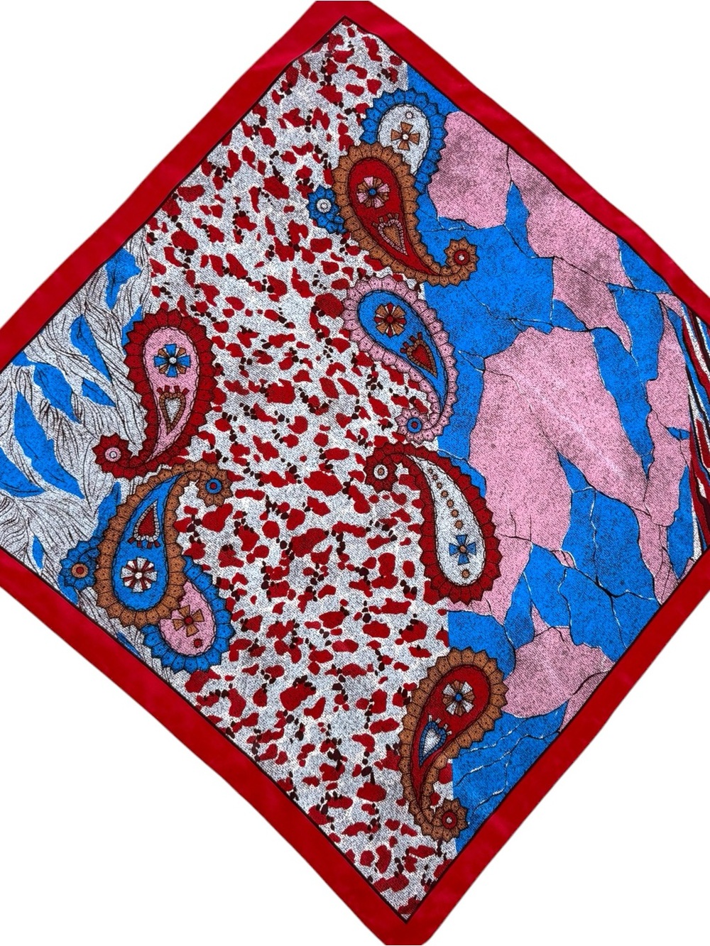 Lanvin Paris 100% Silk Italy Abstract Paisley Print Square Scarf Red Blue 30x29